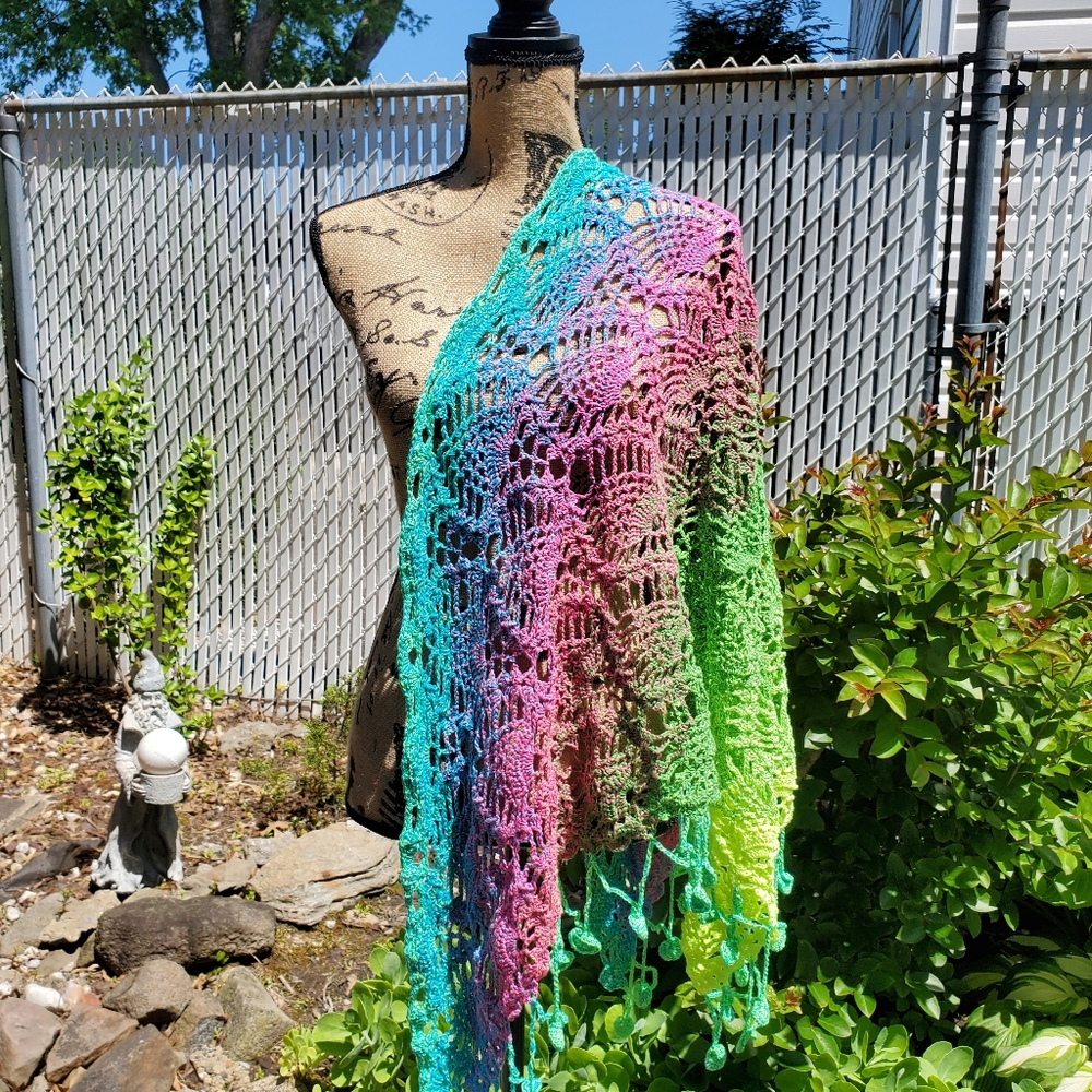 💖 New Handmade Crochet Shawl / Scarf / Pareo - Picture 10 of 10